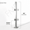 36" Square Corner Glass Railing Post