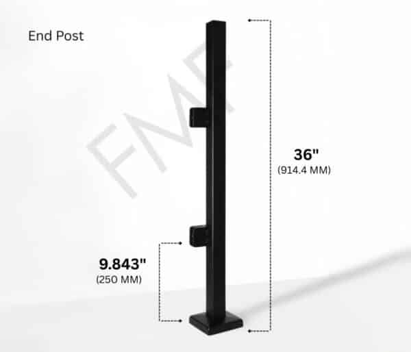 36" Square End Cap Glass Railing Post - Matte Black