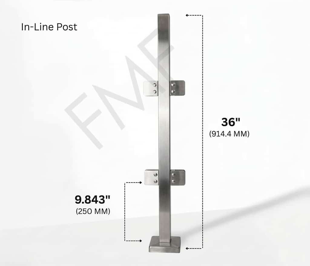 36″ Square In-line Railing Post