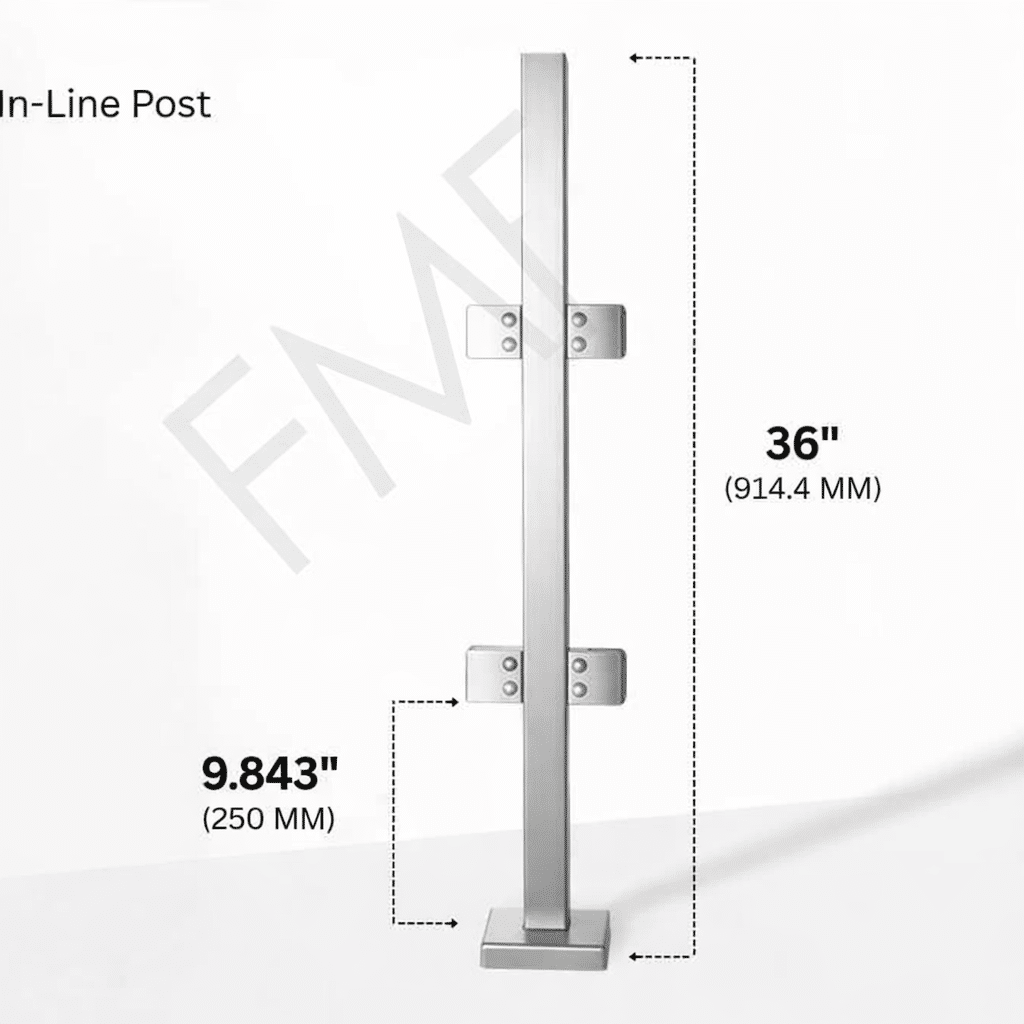 36″ Square In-line Railing Post