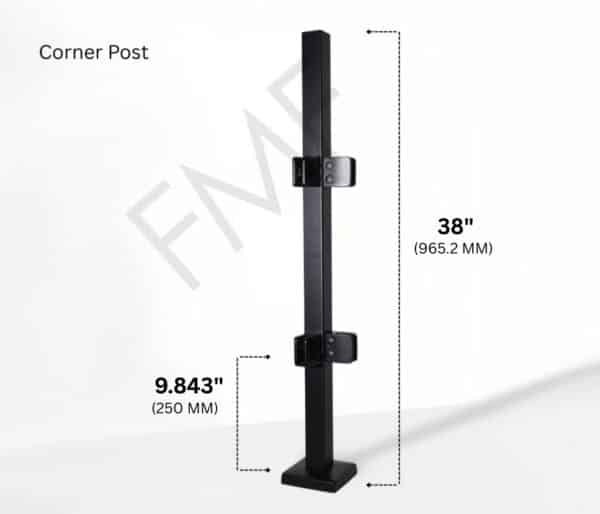 38" Square Corner Glass Railing Post - Matte Black
