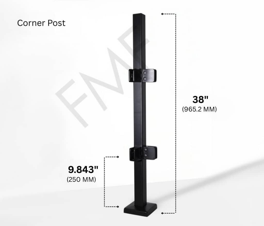 38" Square Corner Glass Railing Post