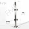 38" Square Corner Glass Railing Post