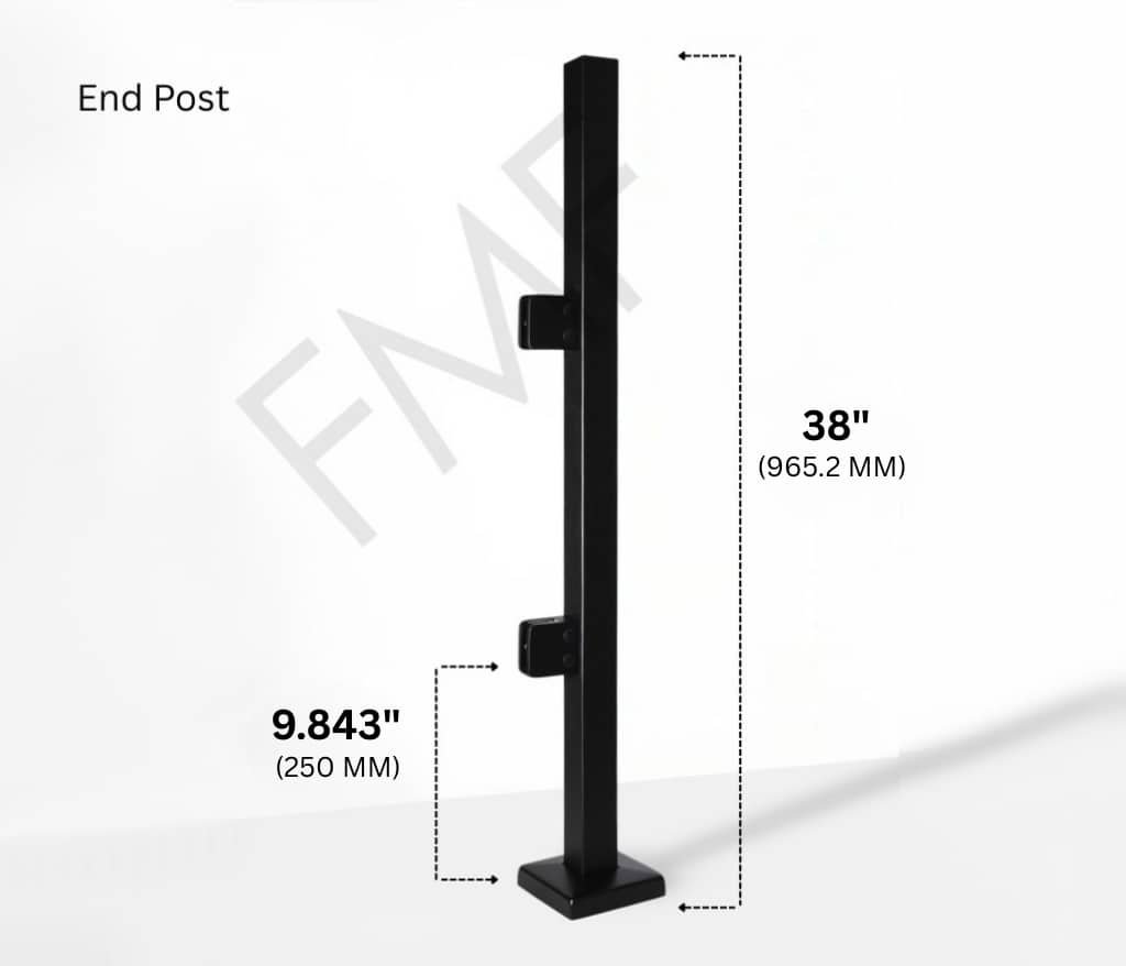 38" Square End Cap Glass Railing Post