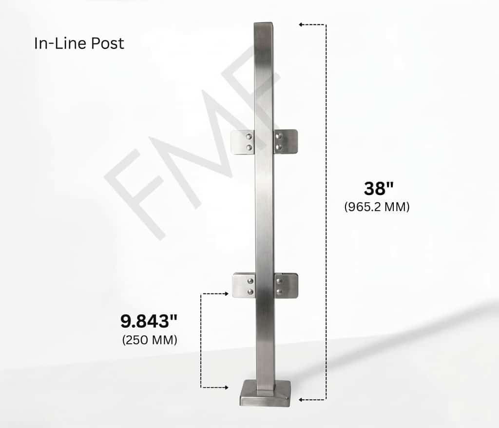 38″ Square In-line Railing Post