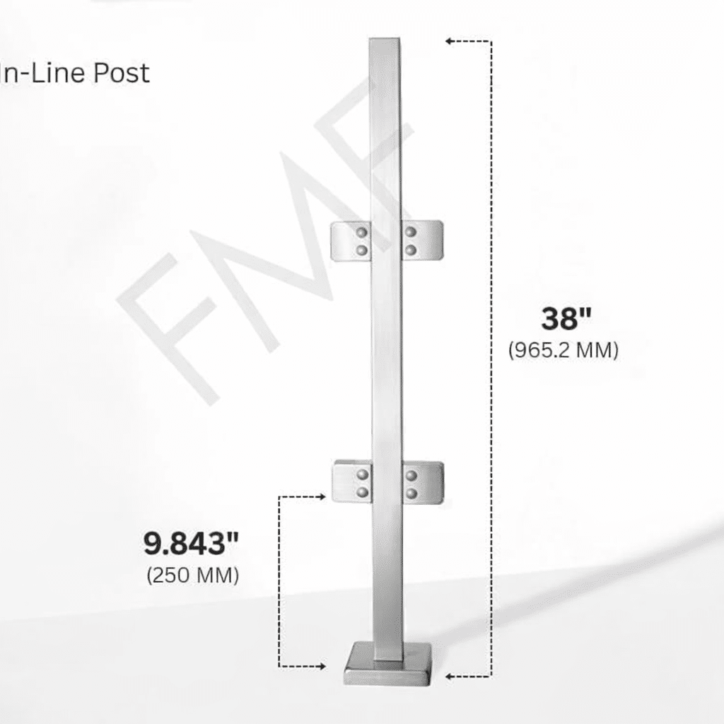38″ Square In-line Railing Post
