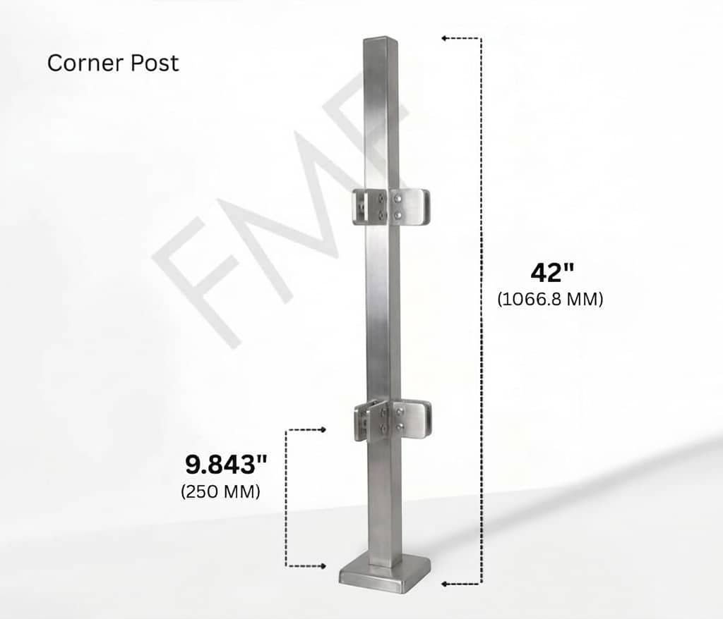 42″ Square Corner Railing Post