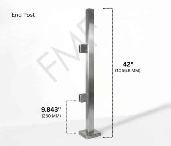 42″ Square End Cap Railing Post - Brushed Stainless