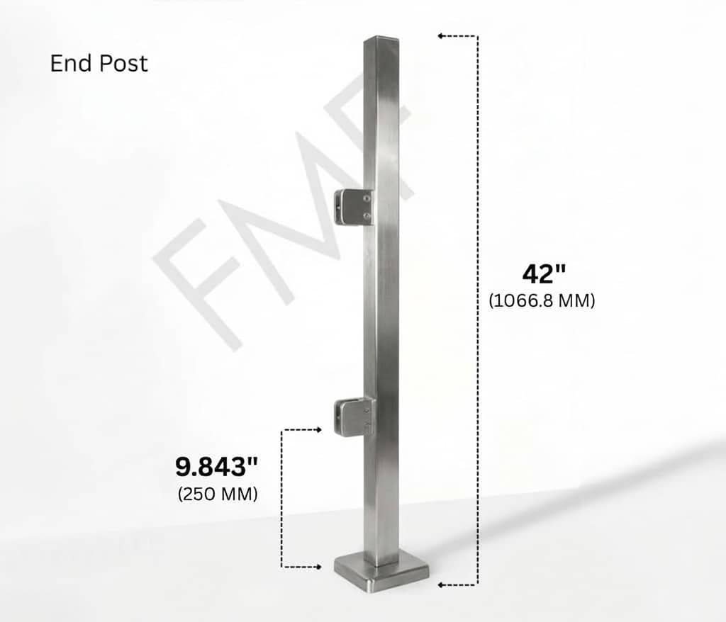 42″ Square End Cap Railing Post