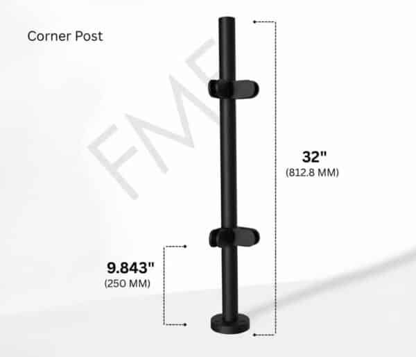 32" Round Corner Glass Railing Post - Matte Black