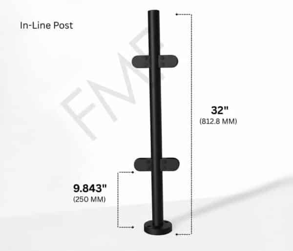 32" Round In-line Glass Railing Post - Matte Black