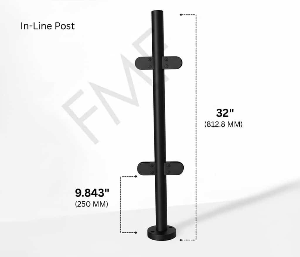 32" Round In-line Glass Railing Post