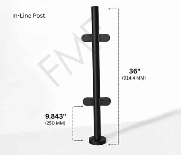 36″ Round In-line Railing Post - Matte Black