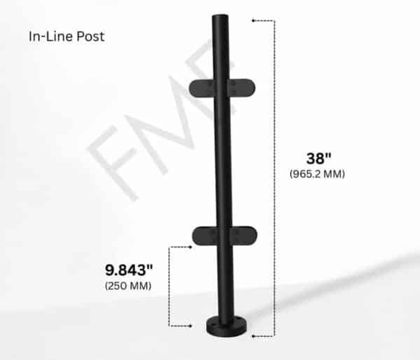 38″ Round In-line Railing Post - Matte Black