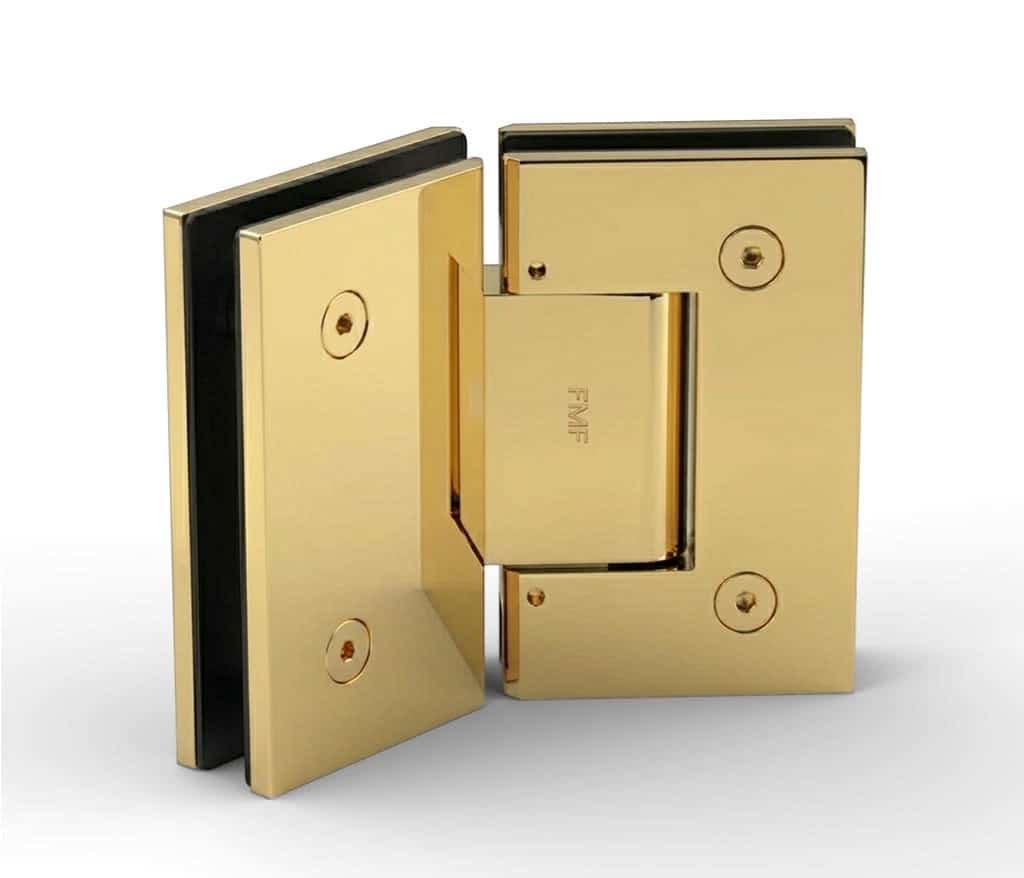 135° Adjustable Glass-to-Glass Hinge – Polished Brass
